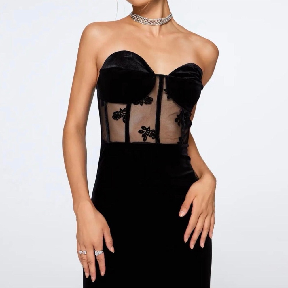 Cider Black Strapless Floral Dress